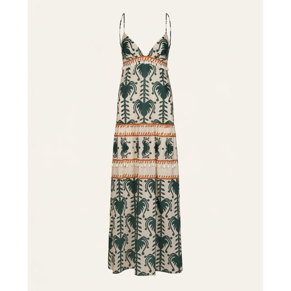 Johanna Ortiz Dresses & Skirts - NEW Johanna Ortiz Keeper Maxi Dress (Sz 2) Shell Trim Cotton Poplin Ecru Green